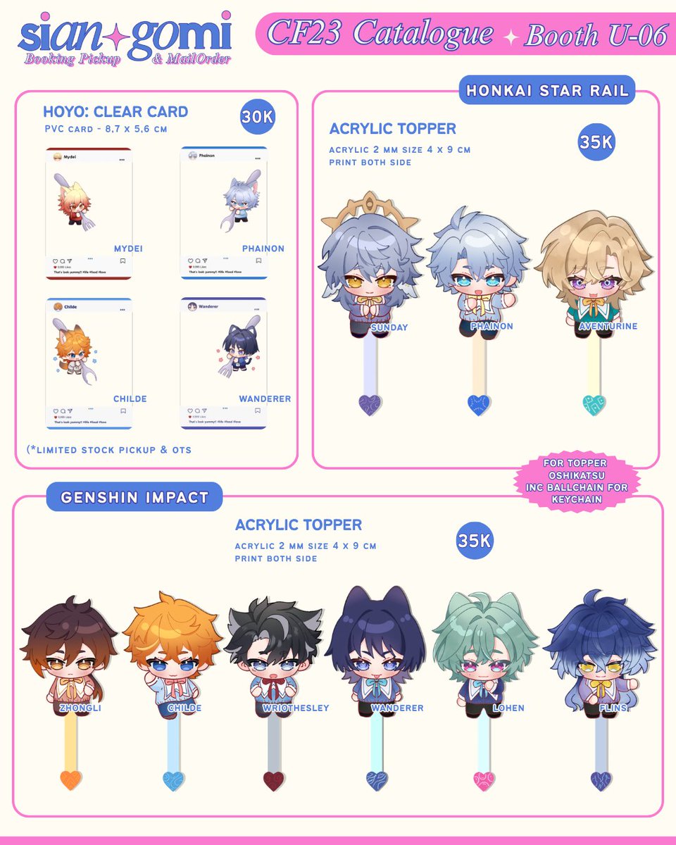 siangomi's tweet photo. [1/5]🔁❤︎ tysm 
sian's #CF23 Catalogue + GA ☘🎁

❤︎ PO Pickup + MailOrder
❤︎ Booth U-06
𖦹 LaDS, Genshin, HSR, TOT, Tamon B'side, ALNST, Ori merch

❤︎ PO Link, GA Details⤵️
#comifuro23 #cf23catalogue https://t.co/Tqf0JrwvXc