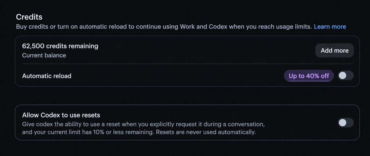 CodexResets1's tweet photo. 🚨 OpenAI reportedly compensating Pro 20X users with 62,500 usage credits (~$2,500) after quietly dropping the Codex + ChatGPT Work allowance from 20X down to 10X

Framed as a one-time makeup grant, set to expire by end of 2026 a fair move tbh

Anyone actually seeing these credits show up yet?
