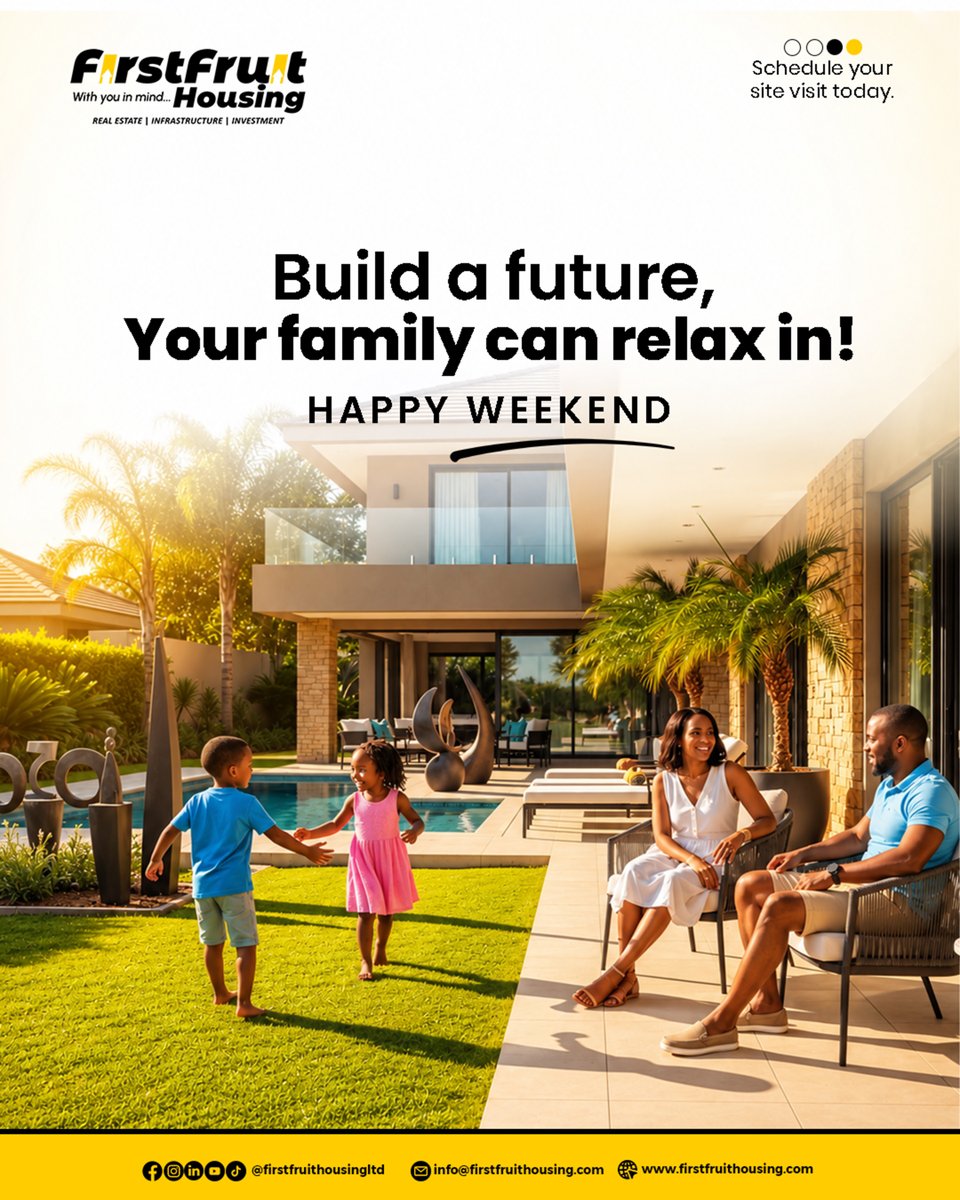 Firstfruitltd's tweet photo. Life is too beautiful to spend it all worrying about tomorrow. Here's to building a future that gives you and your family more room to breathe, more reasons to smile, and more moments to enjoy together.

Happy weekend

#FirstFruitHousing #WithYouInMind #BuildingFutures #Tgif https://t.co/iXl4ZYtlfH