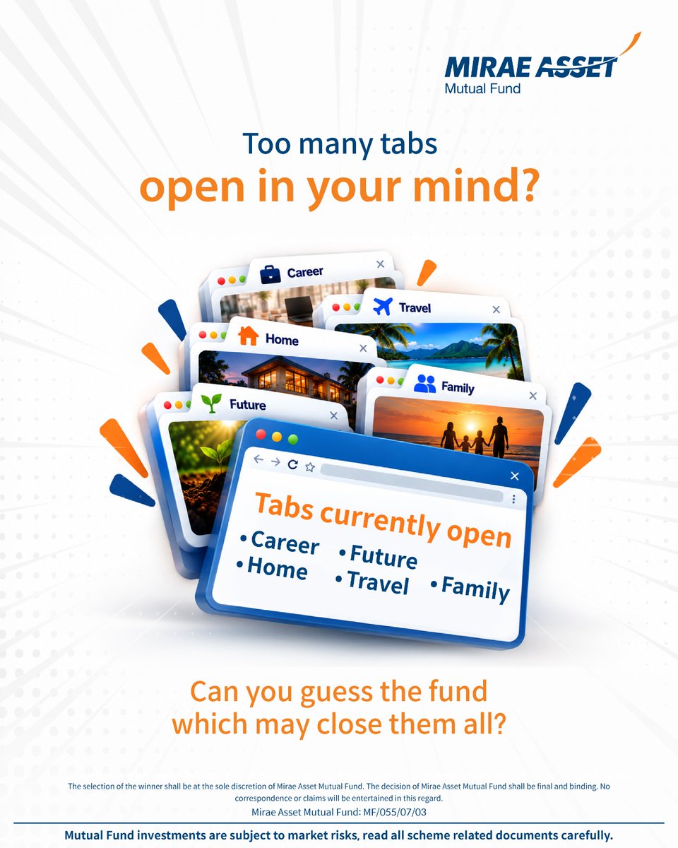 MiraeAsset_IN's tweet photo. Too many tabs open in your mind? Time to put your guessing skills to the test!

Can you guess the fund that closes all these tabs?
Comment your answer below for a chance to win an Amazon voucher worth ₹500!

How to participate:
Guess the fund.
Comment your answer.
Be among the first to      comment with an authentic account.
So, what’s your guess?
