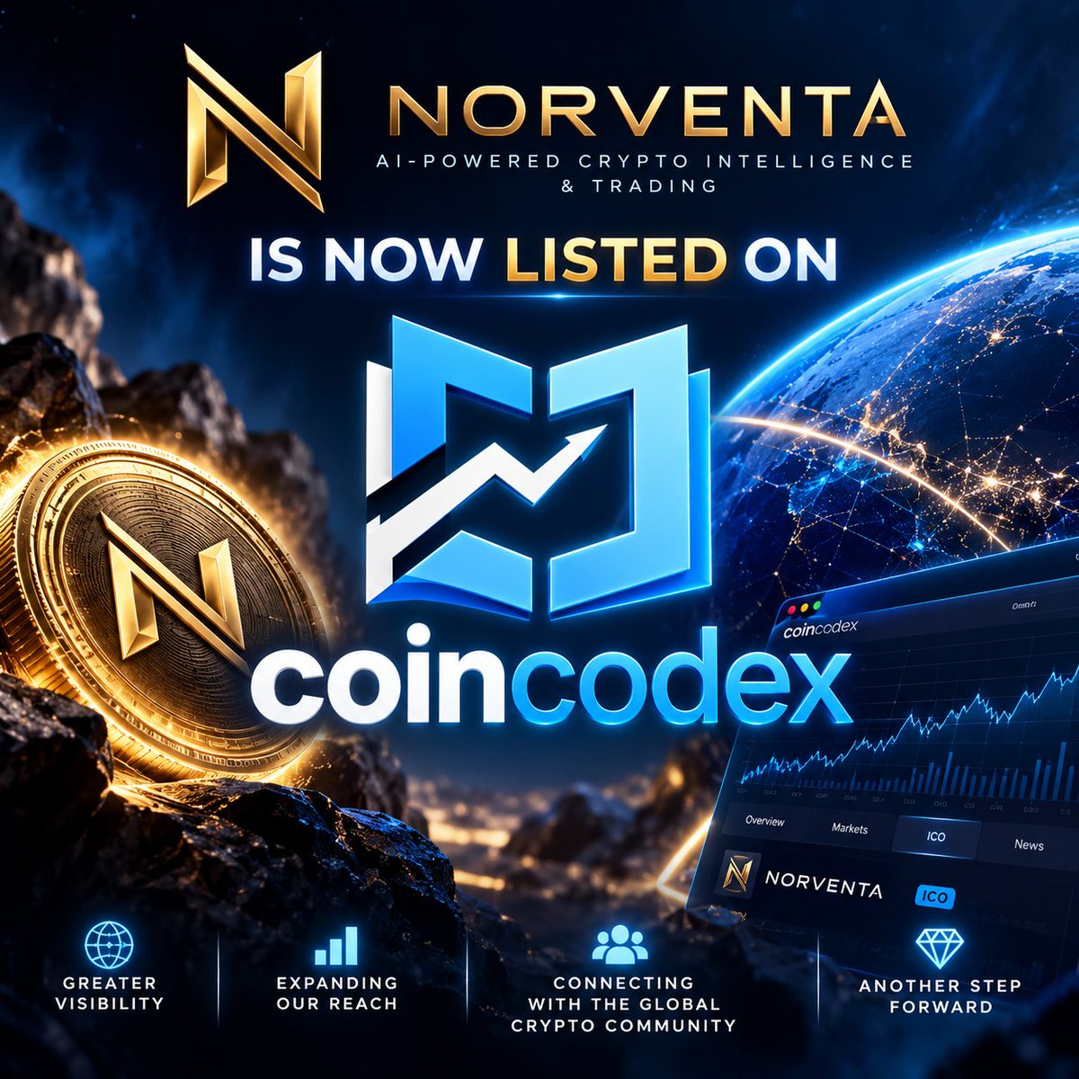 NORVToken's tweet photo. 🚀 NORVENTA is now listed on CoinCodex!

Another step forward in expanding NORVENTA’s global visibility and making the project easier to discover across the crypto ecosystem.

Explore the NORVENTA ICO profile on CoinCodex 👇
https://t.co/54h5WCytG3

#NORVENTA #NORV #CoinCodex #Crypto #AI #Trading