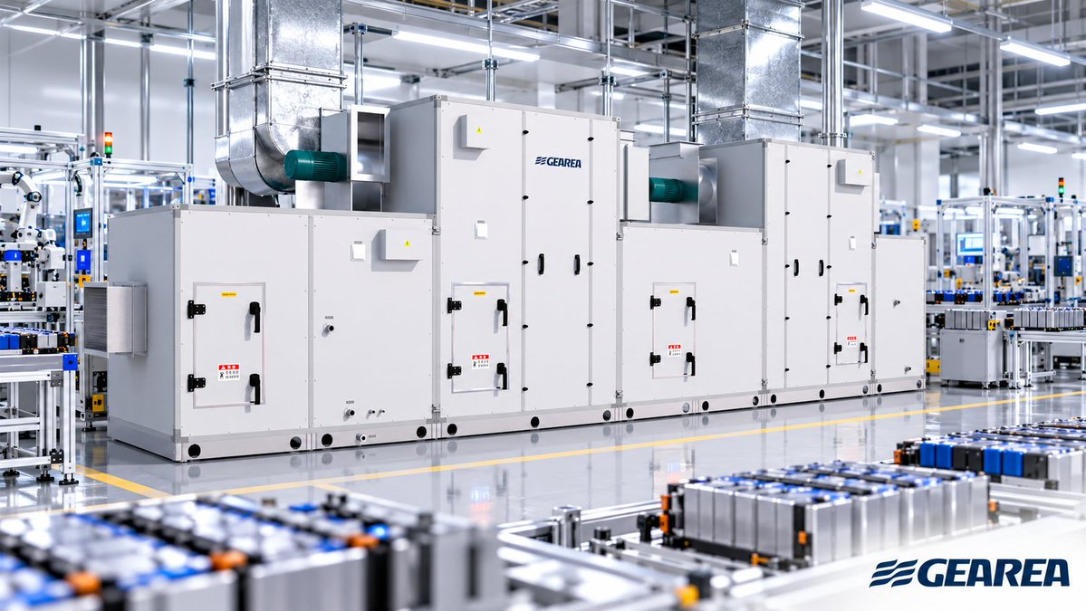 Gearea_Climate's tweet photo. Lithium battery dry rooms demand stable low-dew-point conditions.

Gearea’s heat-pump desiccant system recovers condenser heat for regeneration. In an actual project: < -46.5°C dew point and about 30.8% summer energy savings.

#LithiumBattery #DryRoom #HVAC #Dehumidification https://t.co/1C5MWCs4ue