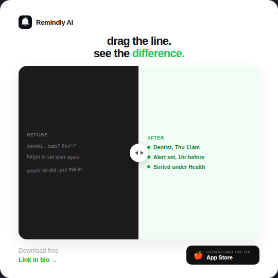 RemindlyAI_app's tweet photo. Your boarding pass to never missing anything 🎟️
A reminder that boards on time, a gauge that runs straight to effortless, and the difference one sentence actually makes. Download free link in bio
#RemindlyAI #EffortlessApp #GameChanger #DownloadNow #AppReview https://t.co/DylEoKo6ij