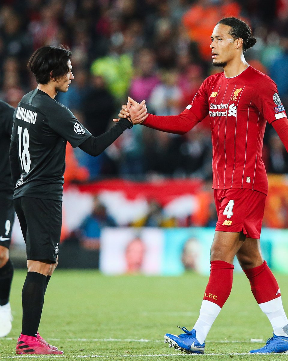 LFC's tweet photo. Victory during a seven-goal thriller on this day in 2019, with two familiar faces getting their first experience of Anfield 🏟️🔴 https://t.co/5UdmGkOWbG