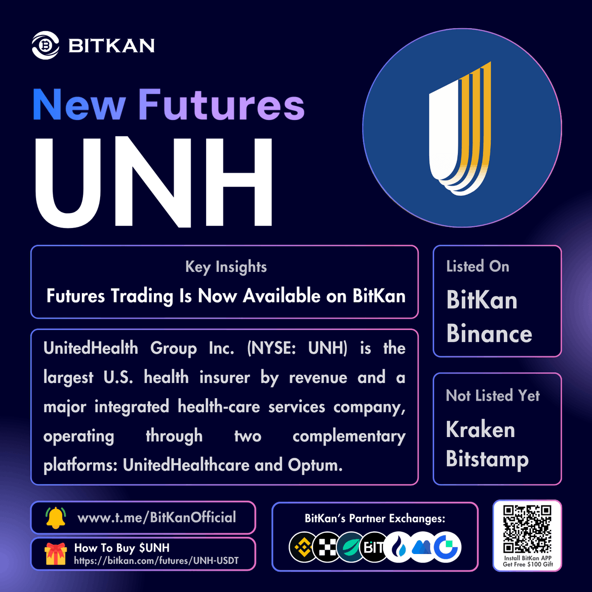 BitKanOfficial's tweet photo. 🔥 New Listing: @UnitedHealthGrp #UNH futures trading pair is listed on BitKan Crypto Exchange

$UNH Futures Trading Pair:
https://t.co/pDtma3uC3d

Official #BitKan Announcement:
https://t.co/azxpexD8La

Free $100 New User Sign-Up Gift:
https://t.co/41X7Ajq1D2 https://t.co/xnhEs7VXK5