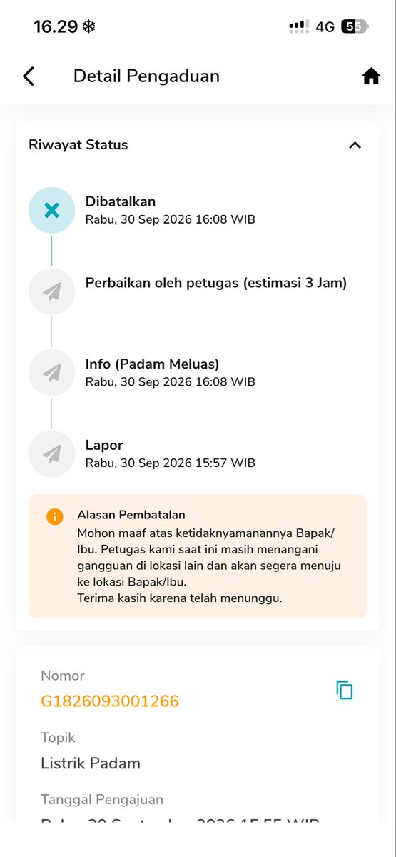 ciLuckiest's tweet photo. @pln_123 pemadaman rumah saya udah 12 jam! saya udah buat laporan 3 kali tapi begini DIBATALKAN OLEH APLIKASI KALIAN.
TOLONG INI HARUS GIMANA LAGI YA AGAR DI TANGGAPIN DAN SEGERA DI HIDUPKAN??!!!!! 
UDAH 12 JAM!!!!! https://t.co/14tyyqfgFh