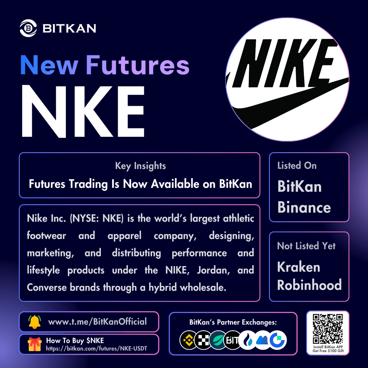 BitKanOfficial's tweet photo. 🔥 New Listing: @Nike #NKE futures trading pair is listed on BitKan Crypto Exchange

$NKE Futures Trading Pair:
https://t.co/BsoGnBpibX

Official #BitKan Announcement:
https://t.co/azxpexD8La

Free $100 New User Sign-Up Gift:
https://t.co/41X7Ajq1D2 https://t.co/yhqlQHo38L