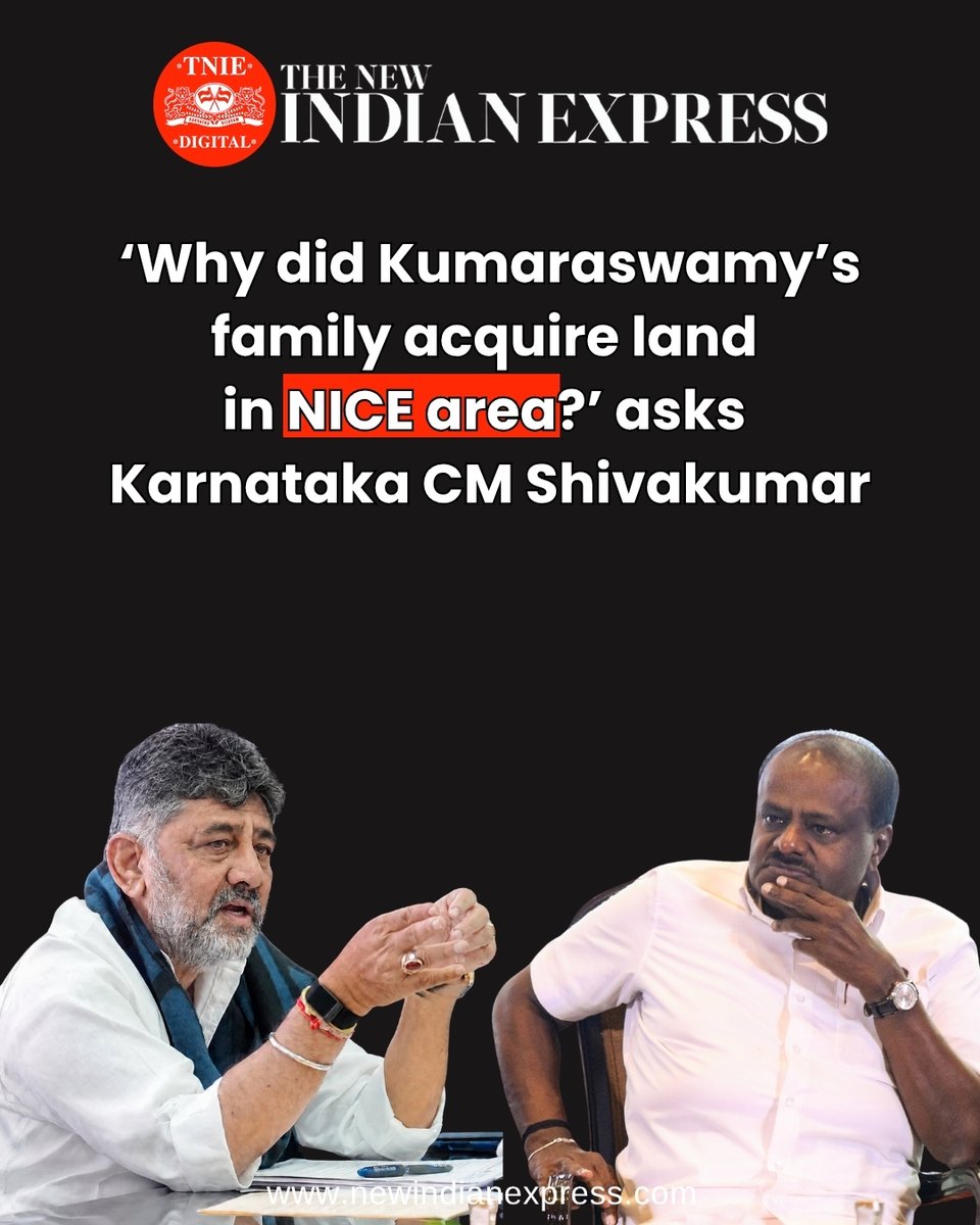 NewIndianXpress's tweet photo. “He (Kumaraswamy) has become very desperate... there is a big internal fight going on between him and the BJP”

Karnataka CM DK Shivakumar launched a blistering attack on Union Minister HD Kumaraswamy over the NICE project.

🔗https://t.co/a3Nyu3qhdp

#Karnataka #DKShivakumar #HDKumaraswamy #NICEproject @JanataDal_S @INCKarnataka