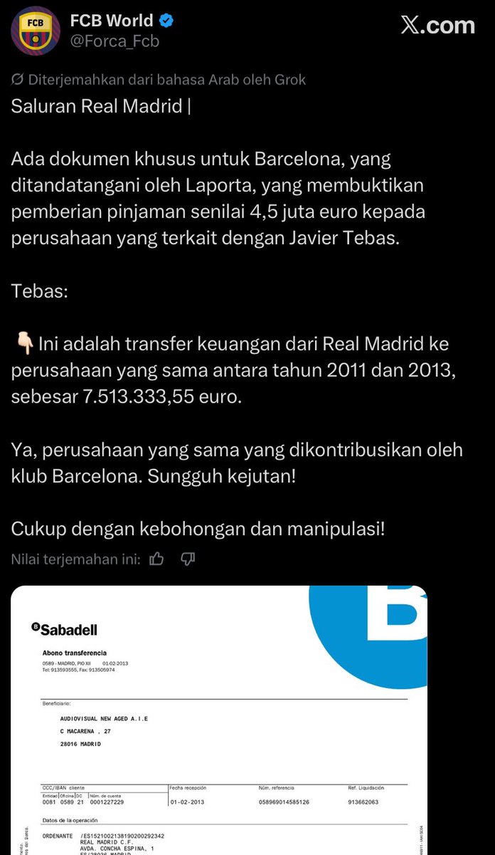 FCB_breitt's tweet photo. Perez bilang barca bayar 4,5 juta ke sebuah perusahaan yang terkait sama presiden laliga yaitu javier tebas. Eh tebas malah bongkar kalo madrid udah bayar 7,5 juta ke perusahaan itu juga, WKWKWKWKWKWKWKWKWKW GOBLOKKKKKKKKKKK😭😭😭😭😭😭 https://t.co/rnwsKwaKrR