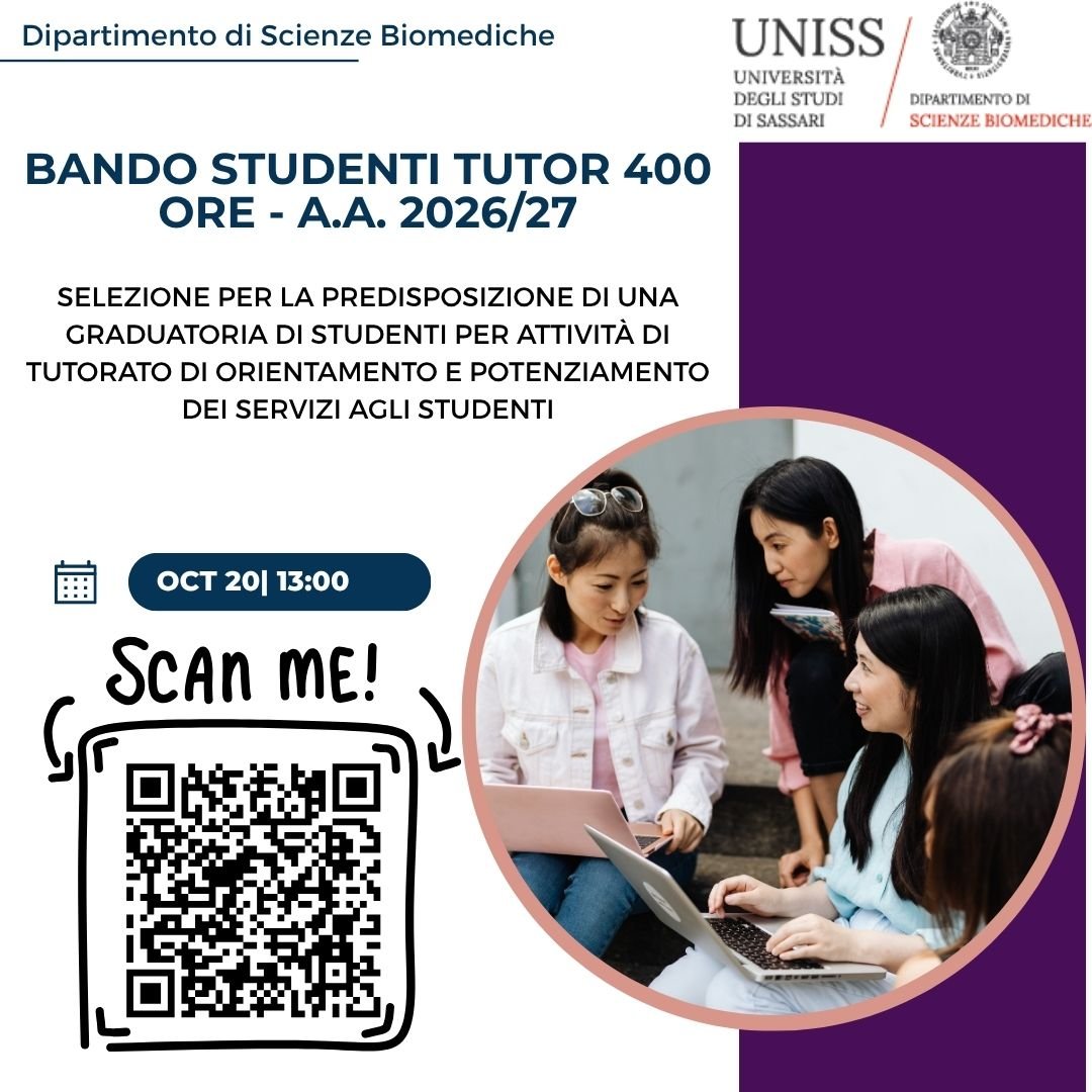 biomedicheuniss's tweet photo. #UniSS #UniversitàDiSassari #Tutorato #Orientamento #StudentiUniSS #OpportunitàPerStudenti https://t.co/oj3TS8pCBA