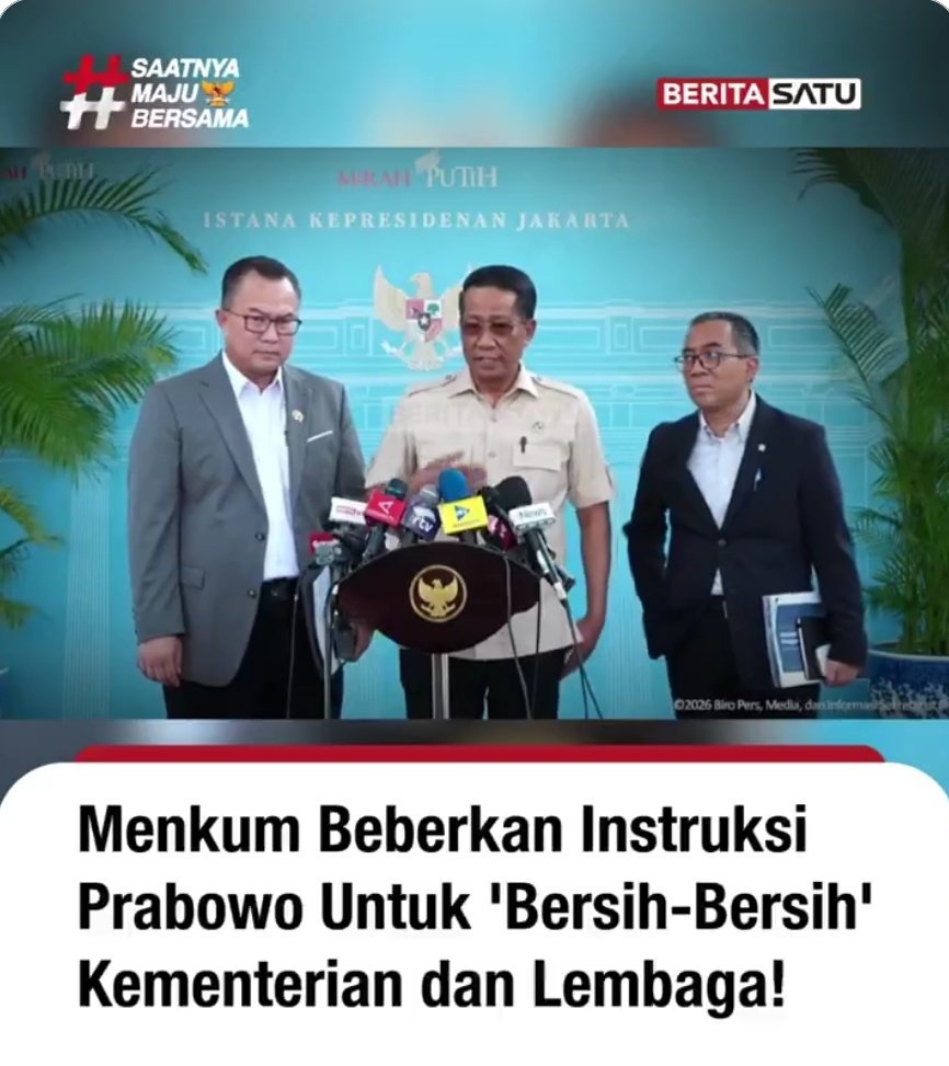 DokterTifa's tweet photo. Akan ada Tantrum Massal

Pada 29 September 2026, Presiden Prabowo memberikan arahan kepada sejumlah kementerian/lembaga untuk melakukan pembenahan atau “bersih-bersih”. Menkum Supratman menyebut pesan tersebut mencakup seluruh kementerian dan lembaga.

Ini terjadi setelah Prabowo juga membuka kemungkinan reshuffle dan mengatakan evaluasi dapat berujung pada penggantian pejabat, antara lain untuk menempatkan orang yang tepat atau ketika terdapat persoalan yang harus dipertanggungjawabkan.

Kalau dibaca secara neuropolitika, ada beberapa konsekuensi yang perlu diamati

1. Semakin banyak kepentingan yang tersentuh → semakin banyak aktor yang merasa dirugikan.
Jika “bersih-bersih” benar-benar menyentuh jabatan, anggaran, proyek, jaringan birokrasi, atau kepentingan lama, maka kritik terhadap pemerintah dapat datang dari berbagai arah.

2. Kritik dapat bergeser dari kritik kebijakan menjadi kritik terhadap personal Presiden.

Ini penting. 
Publik perlu membedakan:
kritik terhadap kebijakan,
kritik terhadap menteri/pejabat,
konflik antar-elite,
pemberitaan investigatif,
dan serangan politik yang memang diarahkan kepada Presiden.

3. Momentum dua tahun pemerintahan membuat evaluasi menjadi lebih politis.
Prabowo sendiri menyebut dua tahun sebagai waktu yang logis bagi evaluasi karena para menteri sudah mempunyai kesempatan menunjukkan kemampuan. 

4. Pergantian pejabat dapat menjadi pemicu konflik baru.

“Semakin dalam proses konsolidasi dan pembersihan pemerintahan Prabowo, semakin besar pula potensi munculnya kontestasi kepentingan, kritik, dan konflik politik di sekitar Presiden.”

Siap-siap. Mulai tanggal 1 Oktober hingga 20 Oktober 2026, akan banyak jantung berdenyut lebih kencang, bahkan  bisa terjadi Kejang-Kejang Massal.