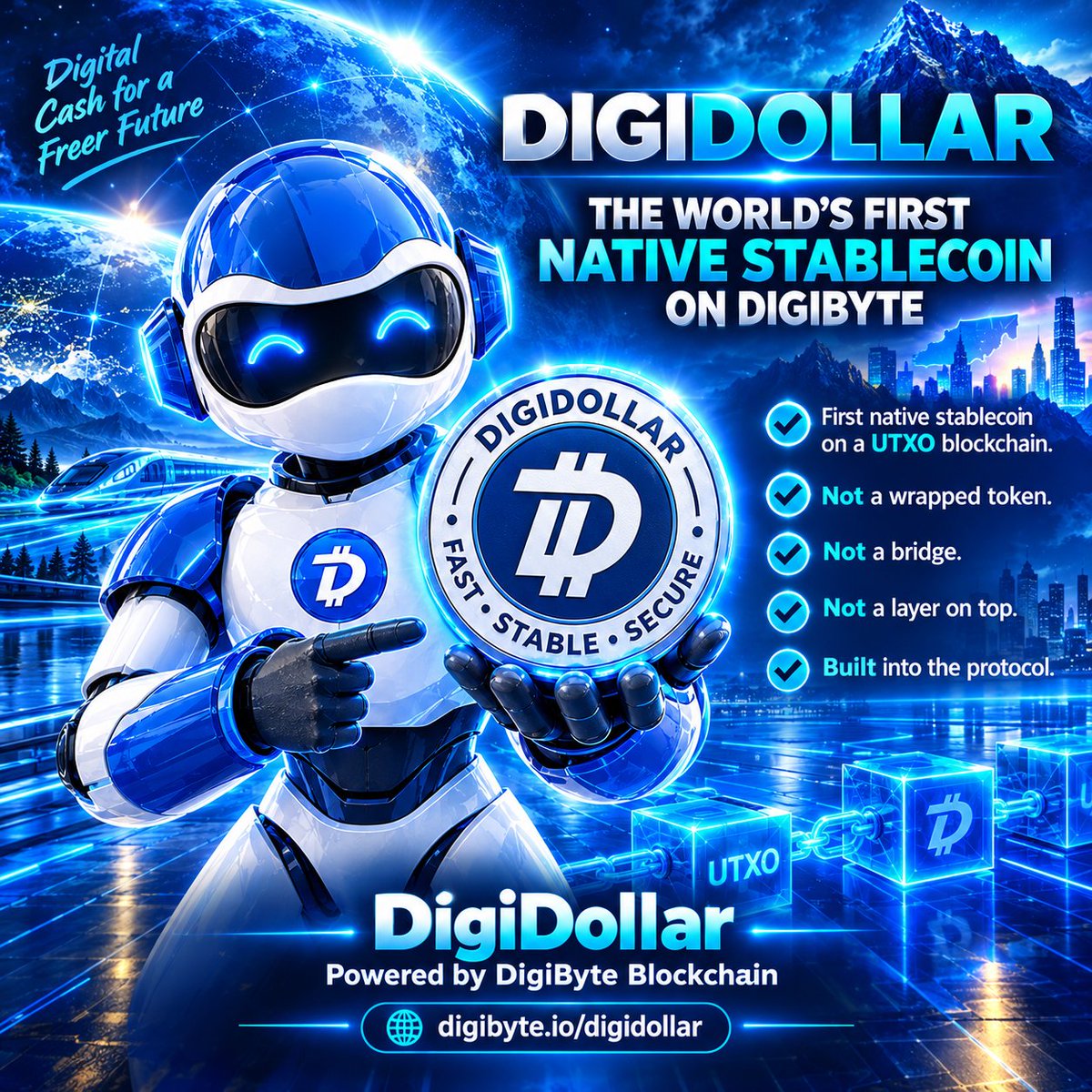 whale_decentra's tweet photo. Built differently. Built natively. 

DigiDollar — a stablecoin designed for the DigiByte UTXO ecosystem.💙

No wrapped token.
No bridge.
No layer on top.
Just native infrastructure on DigiByte.
🌐 https://t.co/nUNp0hV9ZR
#DigiDollar #DigiByte $DGB #UTXO https://t.co/wpgVgmQqH1