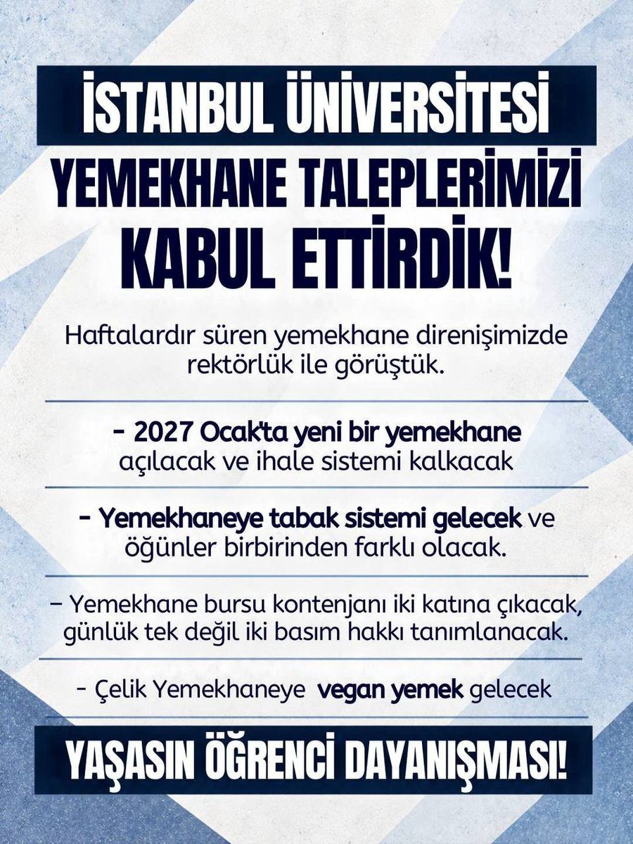 ehp_iu's tweet photo. 🎉KAZANDIK!🎉

Mücadelemiz sonuç verdi ve İstanbul Üniversitesindeki yemekhane taleplerimizi kabul ettirdik. Sağlıklı,çeşitli ve ücretsiz yemek hakkımız ve sıkışık olmayan bir yemekhane konusunda büyük kazanımlar elde ettik. https://t.co/U2pC6jFs89