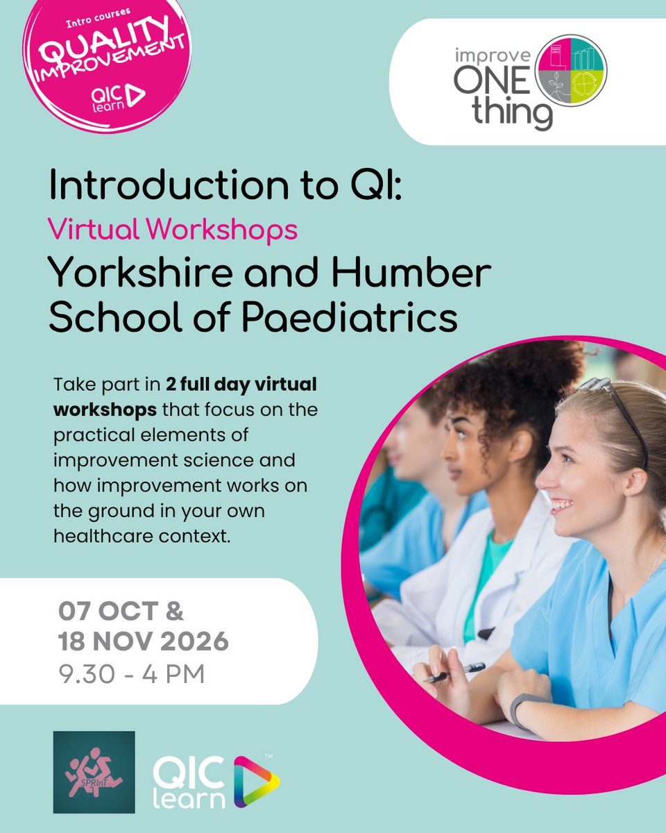 QIClearn's tweet photo. Registration Open! Introduction to QI, Yorkshire and Humber School of Paediatrics - Autumn 2026

This 2-day course gives you the tools, skills, and confidence to explore QI independently.

https://t.co/BWyH4KlYys

@YorkshirePaeds @HumberNHSFT @HNYPartnership

#QualityImprovement https://t.co/4ypqJ8gNe3