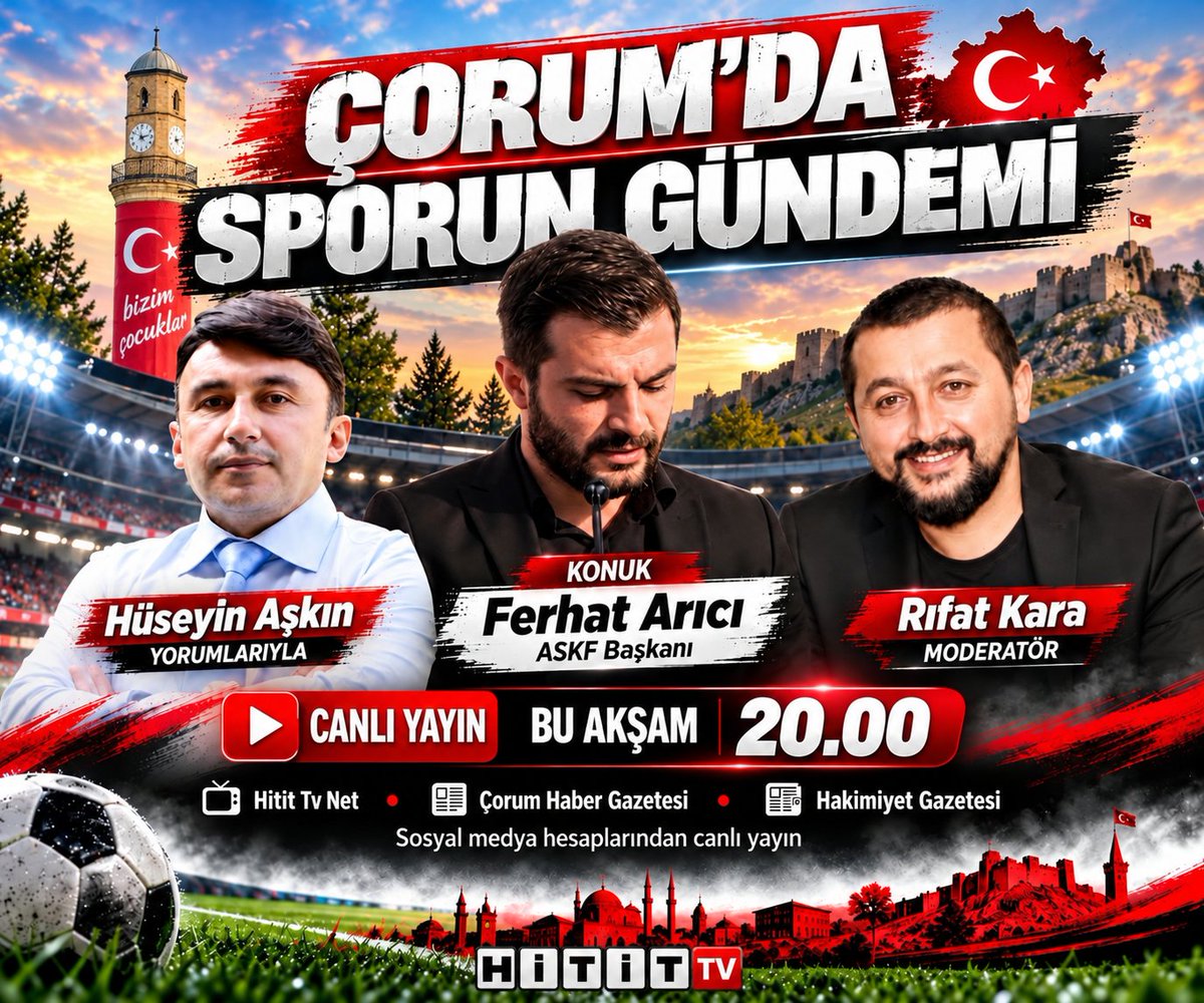 HitittvNet's tweet photo. https://t.co/8XzvjdSJTE
Çorum'da Sporun Gündemi Bugün
@HitittvNet Canlı yayında...
Konuk Çorum ASKF Başkanı Ferhat Arıcı
@FerhatArc1992 @corumhaber19 @hakimiyet19 @Hititwebtv
#çorumdsspor #Gündemi #canlıyayinda #hitittvnet #hitittv #çorum #Canlıyayın https://t.co/Rqg90Mdrcq