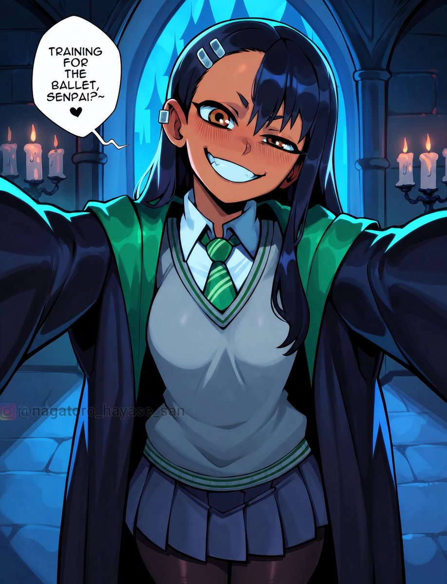 HayasesNagatoro's tweet photo. A Slytherin through and through.💚 Wand ready, attitude set. What spells should try on Senpai first? https://t.co/uafsN9uTyN