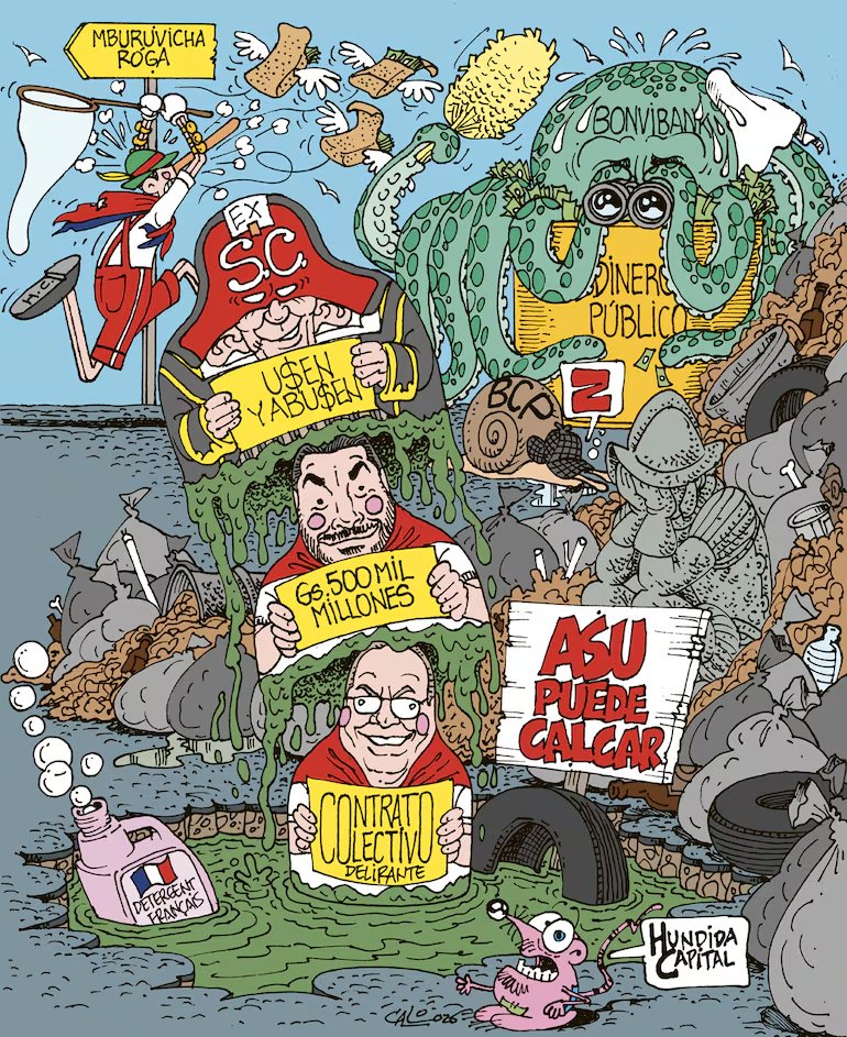 ParaguayPr1mero's tweet photo. ASU no puede aguantar más “tanta cloaca”. G. 500.000 millones fueron desviados y nadie está preso. Y ahora el mismo movimiento colorado quiere seguir administrando la ciudad. El caso Hugo Javier es apenas el 1% del “agujero” que dejó la administración cartista. https://t.co/Z93zzJi07v