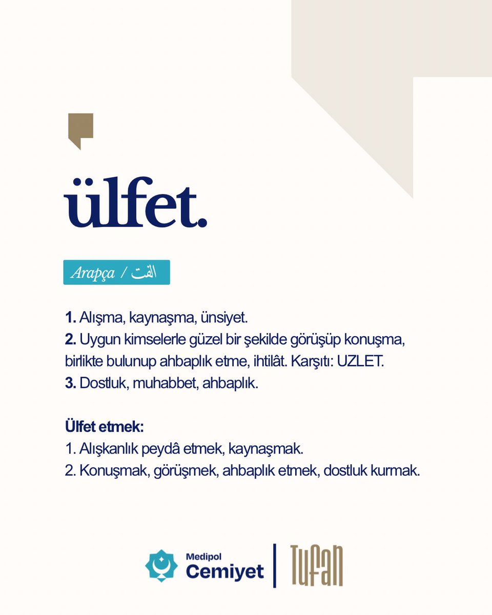 TufanDergisi's tweet photo. Ülfet: Gönüllerin birbirine sessizce alışması, ruhların kelimelere ihtiyaç duymadan birbirini tanıması ve insanın huzura ermesidir.
...
“Ey felek maksadun ülfet mi adâvet mi nedür
Yoksa ol mâh ile uşşâka felâket mi nedür”
— Şeyh Gâlib
#tufandergi #kavram #kelime #ülfet https://t.co/ayRYsBnBhO