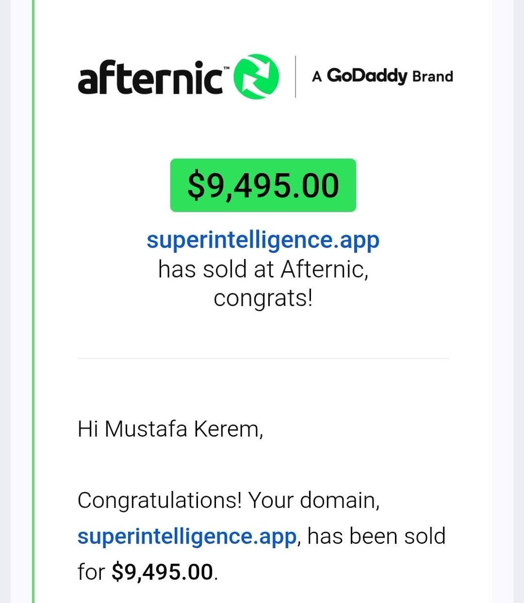 harikulaade's tweet photo. Superintelligence•app Sold 9.495$ via @afternic https://t.co/00Kf67VEzr
