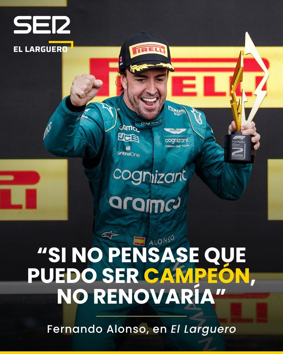 ellarguero's tweet photo. 🤩 Este martes, @alo_oficial pasó por #ElLarguero, con @manucarreno, para celebrar su renovación con @AstonMartinF1 

4⃣ Aquí te dejamos los cuatro titulares de la entrevista

📲 Puedes leerla, escucharla o verla aquí: https://t.co/ZuVSzN9842 https://t.co/I8N6uLawFq