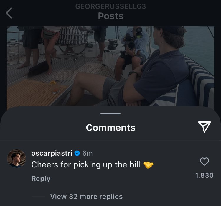 oscgoat's tweet photo. oscar on the boys trip with lando, alex, george, carlos, ollie and gabriel! 

“Cheers for picking up the bill 🤝” 😭😭 https://t.co/hMaYM09AtM