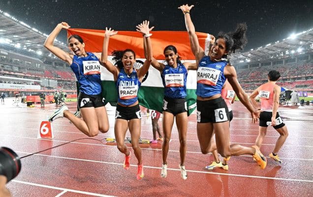 IndiaData_'s tweet photo. 🚨 4x400m women’s relay gives India first athletics gold at 2026 Asian Games. https://t.co/lJPOB3bpeC