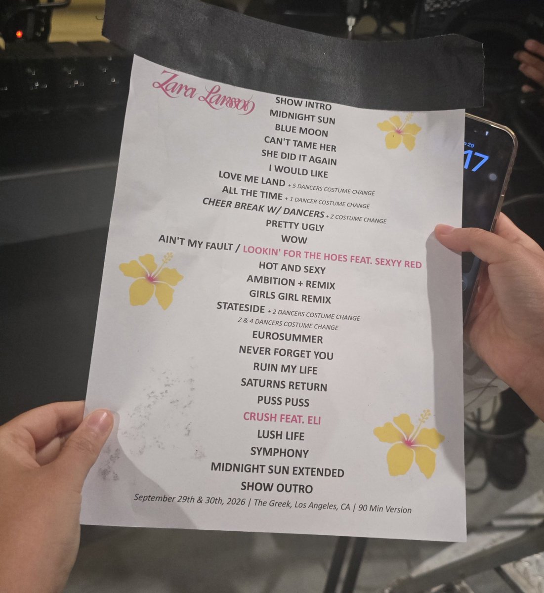 midnightsuntour's tweet photo. Setlist – Zara Larsson at The Greek, Los Angeles, CA 🐬

Midnight Sun
Blue Moon
Can’t Tame Her
She Did It Again
I Would Like / Sundown
Love Me Land
All The Time
Pretty Ugly
Wow
Ain’t My Fault / Lookin' For The Hoes (feat. Sexyy Red)
Hot And Sexy
The Ambition - Girls Trip
Girls Girl - Girls Trip
Stateside
Eurosummer
Never Forget You
Ruin My Life
Saturn's Return
Puss Puss
Crush - Girls Trip (feat. Eli)
Lush Life
Symphony
Midnight Sun (Extended)