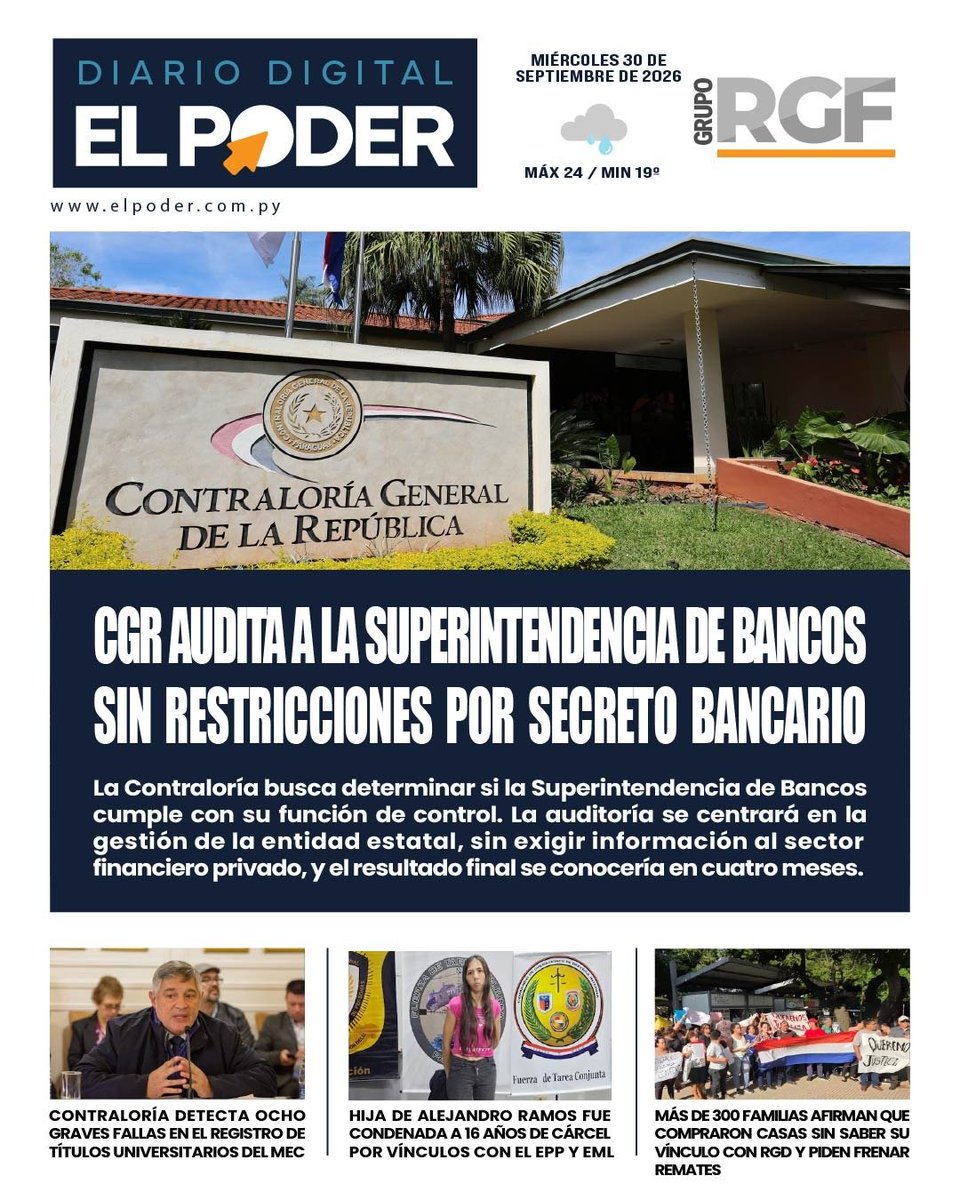 elpoderpy's tweet photo. ¡Buenos días! Empezá tu jornada bien informado.
📰 Portada de nuestro diario #ElPoderPy del miércoles, 30 de septiembre de 2026.
🗞️ Te compartimos también los temas más destacados de los diarios nacionales.
Seguinos en: 📲 Facebook 📲 Tik Tok 📲 Ig
#TapasDeDiarios #Noticias https://t.co/OamnbM3czi