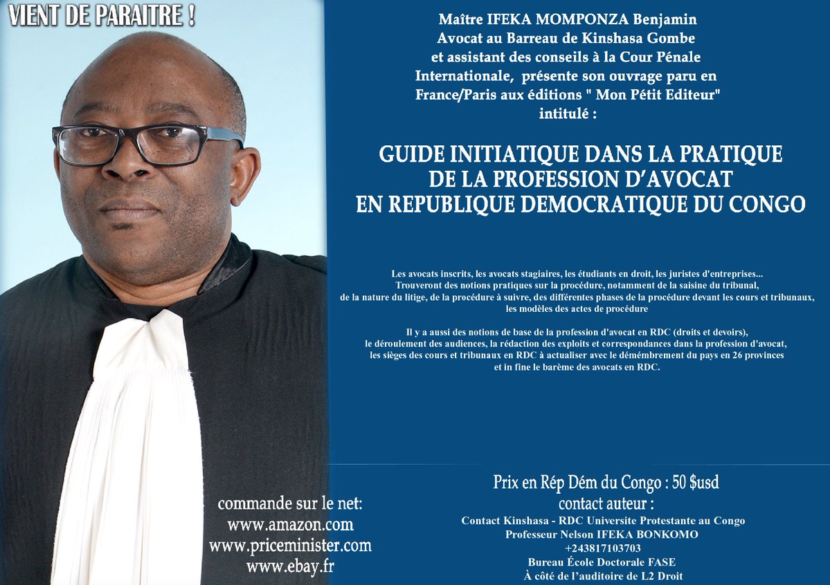 BIfeka's tweet photo. Un grand lot arrive à Kinshasa, les avocats, les étudiants en droit, les juristes d'entreprises doivent absolument se procurer cet ouvrage pratique.

Le vernissage à Kinshasa sera pour bientôt. L'auteur. https://t.co/R2YnLSrhyg