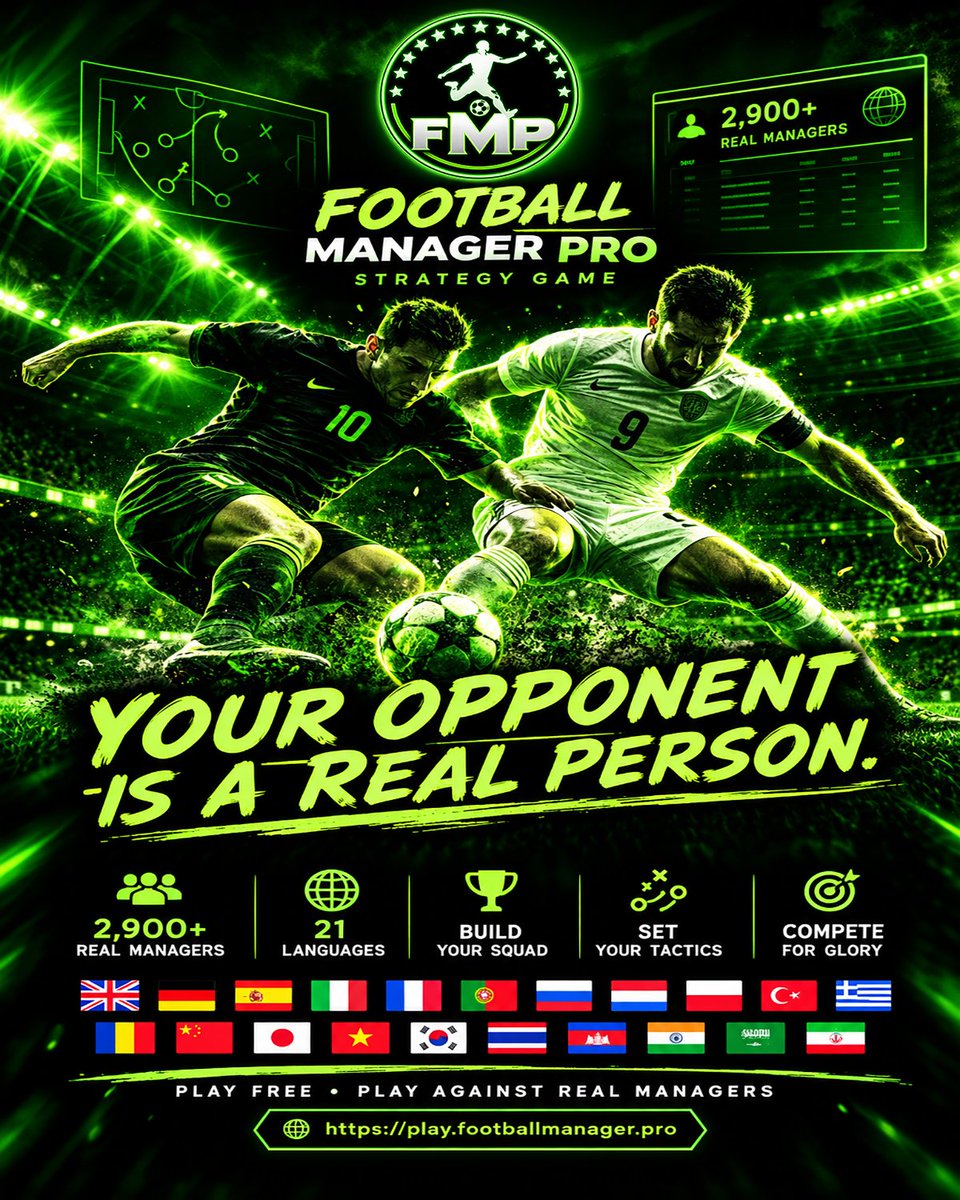 fmptoken's tweet photo. ⚽ YOUR OPPONENT IS A REAL PERSON

You compete against 2,900+ real managers - around the world.

21 languages:
🇬🇧 🇩🇪 🇪🇸 🇮🇹 🇫🇷 🇵🇹 🇷🇺 🇳🇱 🇵🇱 🇹🇷 🇬🇷
🇷🇴 🇨🇳 🇯🇵 🇻🇳 🇰🇷 🇹🇭 🇰🇭 🇮🇳 🇸🇦 🇮🇷

🌐 https://t.co/nOUHMrh3ue

#FootballManager #FootballGame #OnlineGame #BrowserGame #FreeToPlay #Football https://t.co/4tsWj95Zep