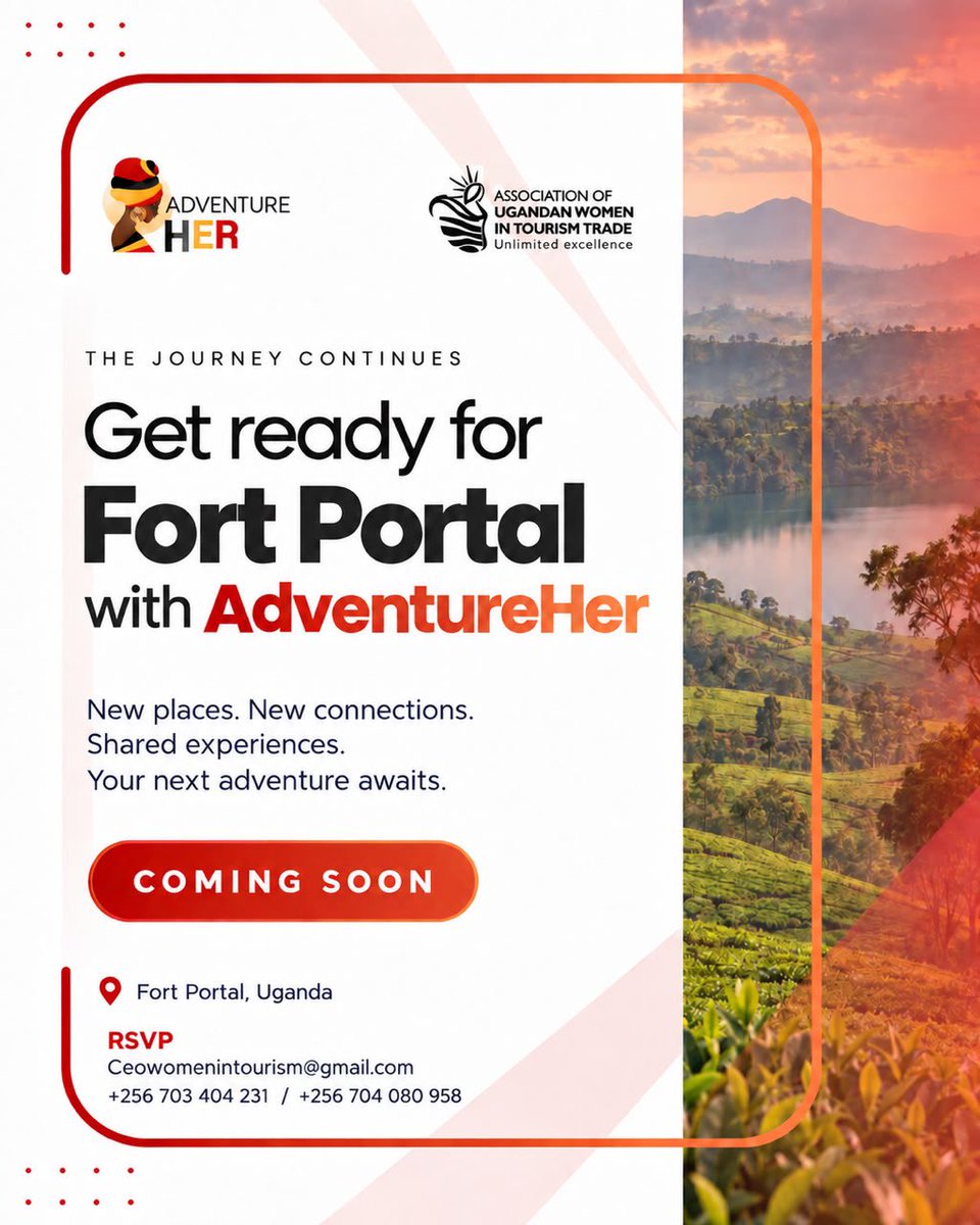 auwott's tweet photo. The journey continues! AdventureHer is heading to the beautiful Fort Portal! ❤️
New places, new connections, unforgettable experiences. Get ready—your next adventure awaits! 
#AdventureHer #WomeninTourism #ExploreUganda https://t.co/GphkbopomK