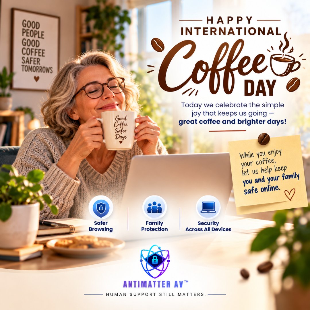 Antimatter98283's tweet photo. Good coffee, peaceful moments, and safer digital days. ☕✨ This International Coffee Day, enjoy your favorite cup while remembering to keep you and your family safe online.
Sip. Relax. Stay protected. 🛡️
#InternationalCoffeeDay #CoffeeDay #CoffeeLovers #CyberSafety #OnlineSafety https://t.co/pEvtv6kvI2