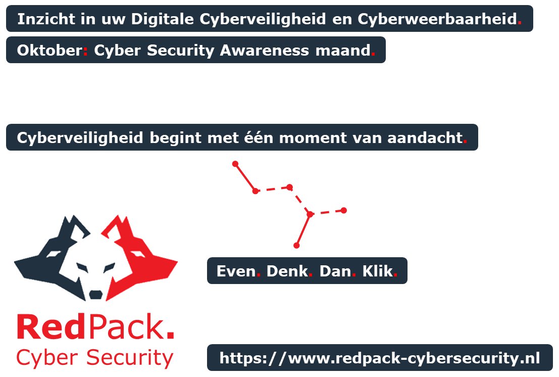 RedPackSecurity's tweet photo. Tijdens Oktober Cyber Security Awareness maand delen we iedere dag een kort, herkenbaar cyber security statement. Geen theoretische verhalen. Soms een beetje strikt. Vaak met een knipoog.

#CyberSecurity #EthicalHacking #InfoSec #OffensiveSecurity #Informatiebeveiliging https://t.co/fsZyRGNldK