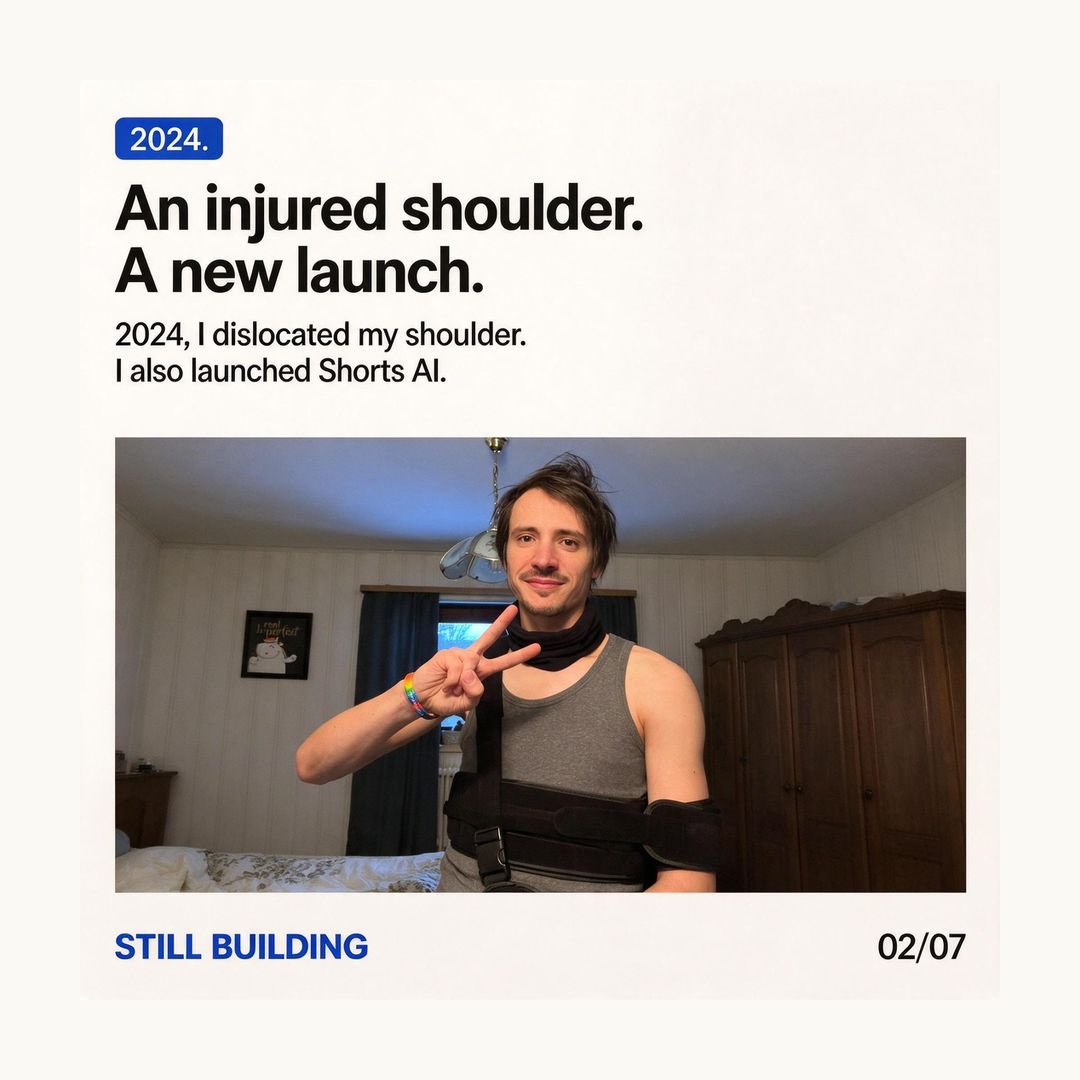 Cristi_Carp's tweet photo. In 2012, I was 19 and my app had reached 20,000 users.

In 2024, I dislocated my shoulder: and launched Shorts AI. The first week brought 100 users and my first paying customer.

#stanlaunchpad https://t.co/2rdwbs3fEG