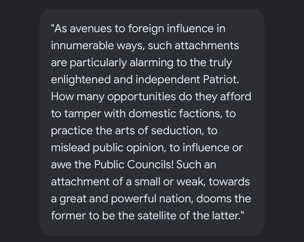 corruptentities's tweet photo. @RT_Breaking_ The death of a Republic occurs when it refuses to acknowledge its own citizens because of foreign influence?

George Washington warned us in 1796: https://t.co/E0ow2vqESE