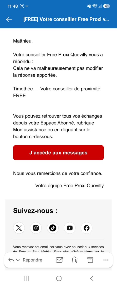 Matthie37270973's tweet photo. @free @Xavier75 Ça c'est de la réponse https://t.co/ou9QuOJOPB