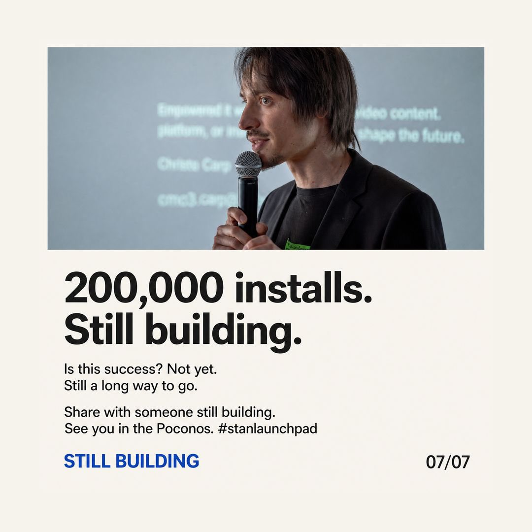 Cristi_Carp's tweet photo. I sold my home and booked a flight to SF. By July 2025: 40,000 users.

Business feels like skiing: you’re on the edge, learning to lean into it. And when you drop your bike, you get up and get back on track.

We’re at 200,000 users. Is this success? Not yet. 

#stanlauchpad https://t.co/31AQIm453E