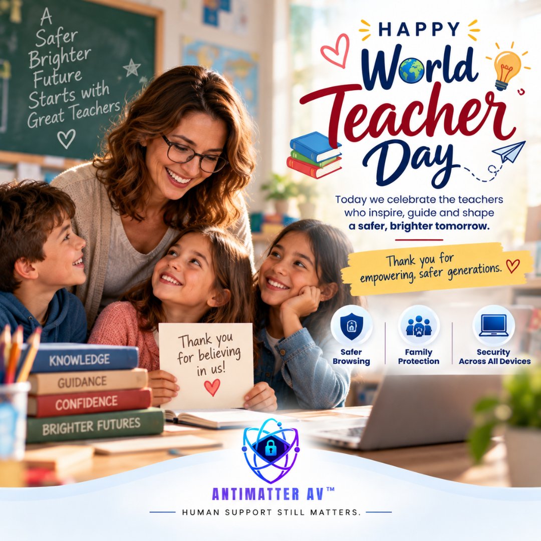 Antimatter98283's tweet photo. Great teachers inspire curiosity, confidence, and brighter futures. 📚✨ Today, we celebrate the educators helping every generation learn, grow, and navigate the world safely.
#WorldTeachersDay #ThankYouTeachers #AntiMatterAV https://t.co/fFanxQKiqv