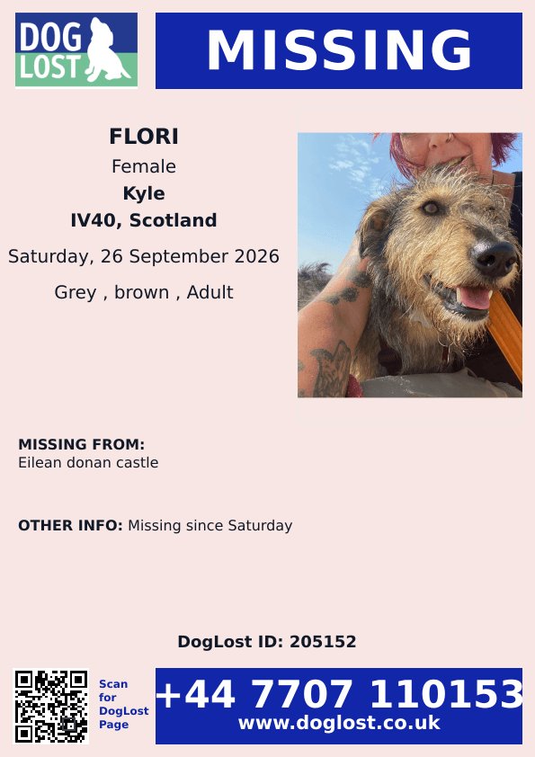 MissingPetsGB's tweet photo. Beautiful FLORI escaped from her garden in Dornie on 26 September in the afternoon. She is a big girl wearing a dark pink collar.

Flori made her way to Eilean Donan Castle. Sadly, on her way back, someone tried to grab her, which caused her to bolt.

DO NOT TRY TO CATCH HER https://t.co/hz8o4QLFhY