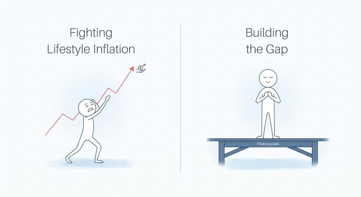 MySimpleFigure's tweet photo. Earning more won't protect you from inflation. 

Spending more will expose you to it.

The goal isn't matching prices. It's building a gap so wide that prices stop deciding how you live.

Rich isn't a number. It's distance. https://t.co/QsHNfAAY1u
