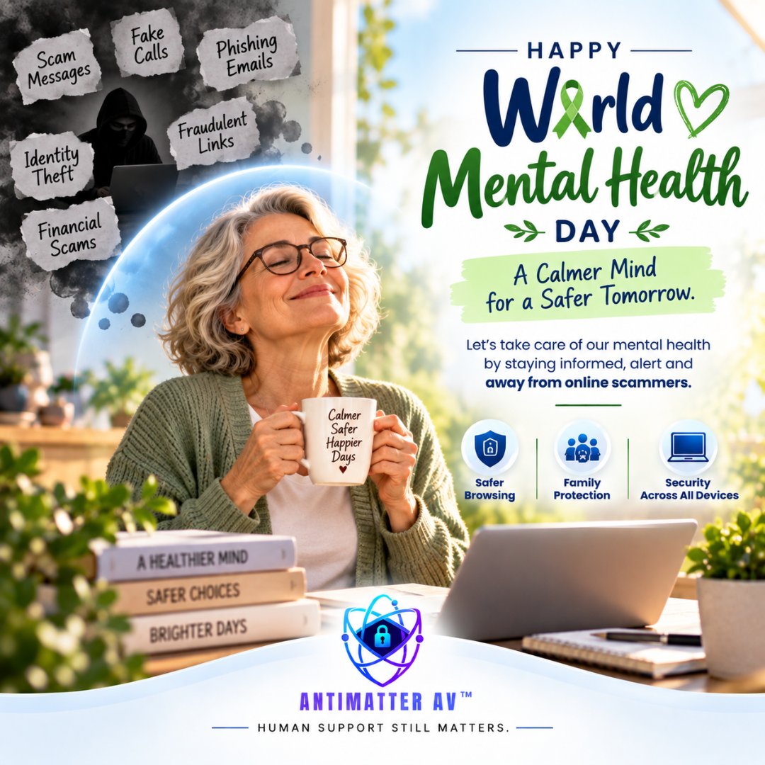 Antimatter98283's tweet photo. Take time to pause, recharge, and care for your mental well-being. 💚 Stay informed, make thoughtful choices online, and create space for a calmer tomorrow. 🌿
#WorldMentalHealthDay #DigitalWellbeing #AntiMatterAV https://t.co/RGAVCVTFEH