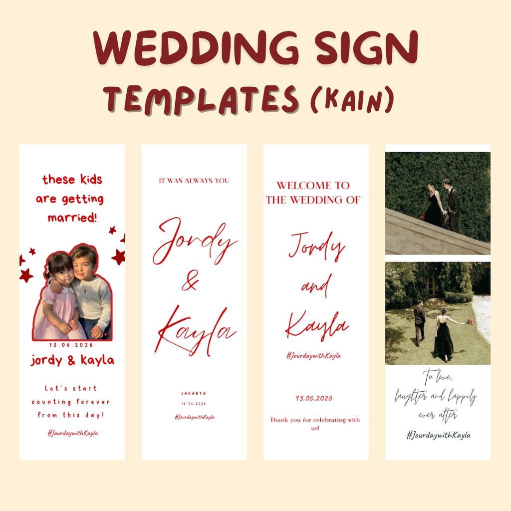 kindpickss's tweet photo. Pertemukan aku dengan calon pengantin 💍
Yang mau dekor wedding simple tapi tetap estetik 
25 template wedding sign untuk kain—edit &amp; print, langsung jadi! ✨
https://t.co/rt53EMBF32 https://t.co/cImcHcC6Me