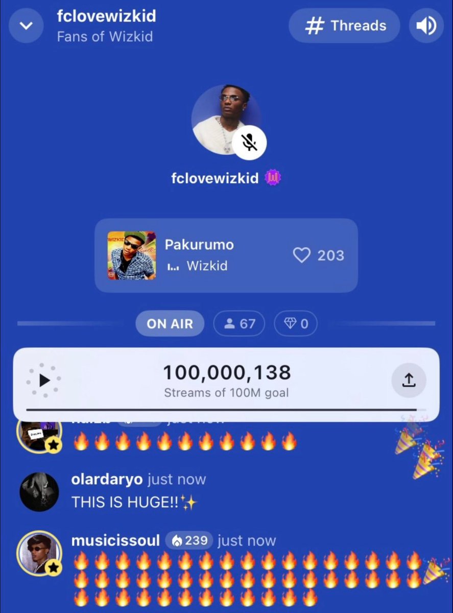 chartradar_'s tweet photo. Wizkid FC’s 'FCLoveWizkid' becomes the first African channel on Stationhead to hit 100 million streams.

Wizkid is now the first African artist to hit 100 millions streams in Stationhead history. https://t.co/x0RwslByOt