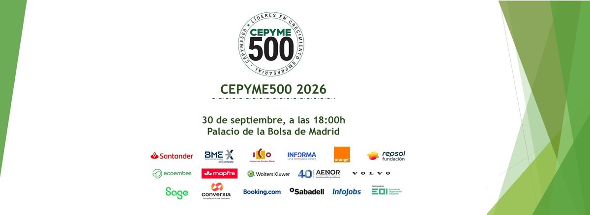 cepyme_'s tweet photo. Hoy presentamos la X edición de #CEPYME500
con el lema "Empresas que crecen, empresas que inspiran"
A partir de las 18:00 conoceremos a las empresas #LideresEnCrecimiento de 2026
📹 El acto se podrá seguir en el canal de YouTube de CEPYME
👇https://t.co/0LkJUO9T01 https://t.co/JdH3FYg96E