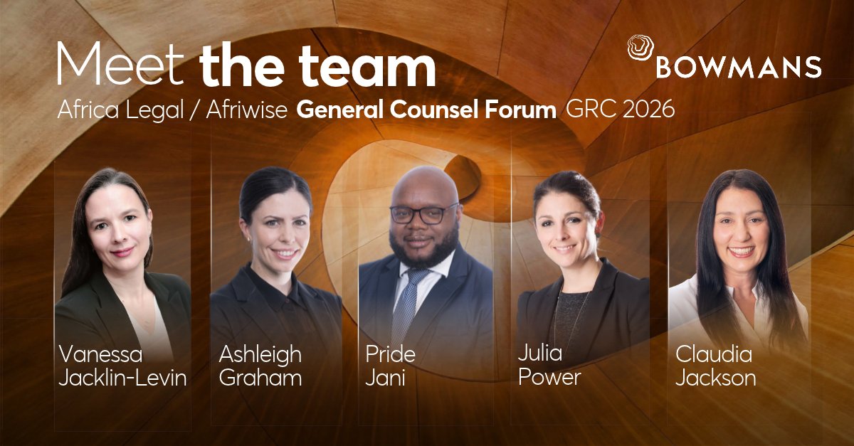 Bowmans_Law's tweet photo. EVENT🌍| We're a proud sponsor of the upcoming General Counsel Forum GRC 2026: a premier gathering of legal decision-makers, regulators, investors, and policy influencers. Look out for our #GCForumGRC team.
When: 7 October 2026
Where: Johannesburg🇿🇦
More: https://t.co/mRL7Zg6agC https://t.co/yJGMVz0erG