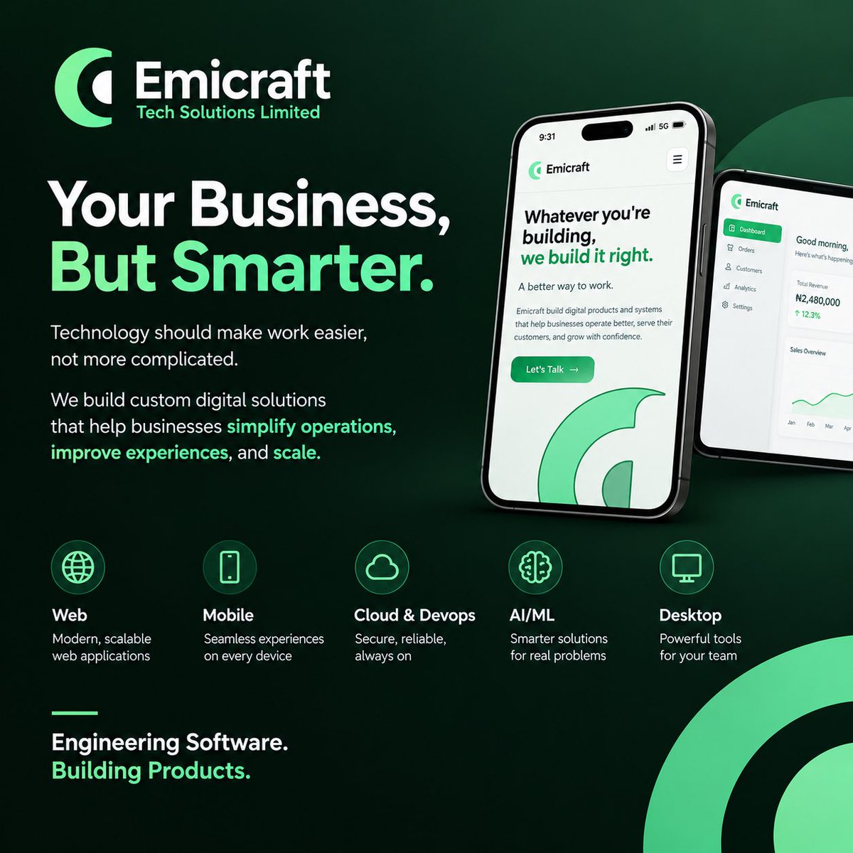 emicraft_tech's tweet photo. Big ideas deserve the right technology. 

At Emicraft, we turn business needs into practical digital solutions—from web and mobile apps to cloud, AI, and custom software.

Built with purpose. Designed to grow with your business.

Engineering Software. Building Products.

#Emicraft #TechSolutions #SoftwareDevelopment #DigitalTransformation #BuildingProducts