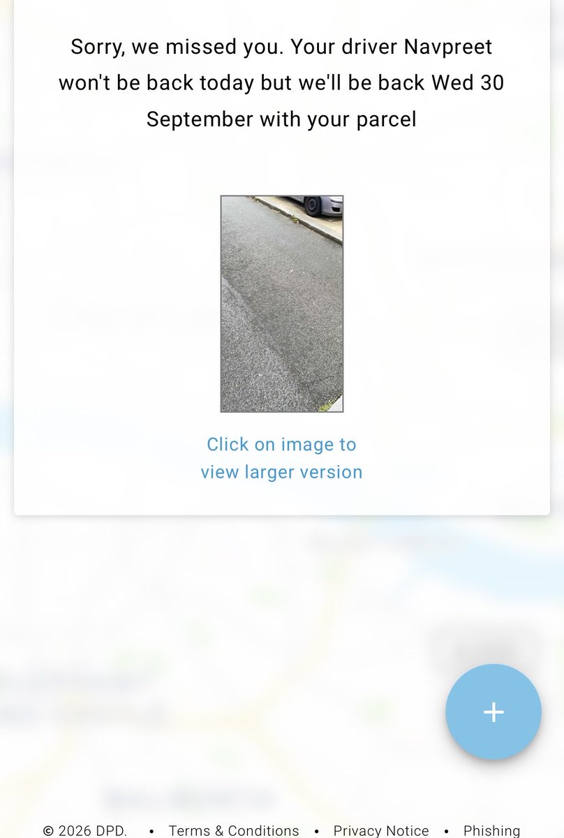 TheZacMan2050's tweet photo. @_DPDdelivery_UK Someone explain why ‘Navpreet’ decided to skip my house and take a picture of a road as ‘Sorry, we missed you’ !!! I had given a valid Royal Mail validated address. I don’t live on a street as suggested by the photo. What is your complaint process? #DPD #UK https://t.co/IVi0n5zTpU
