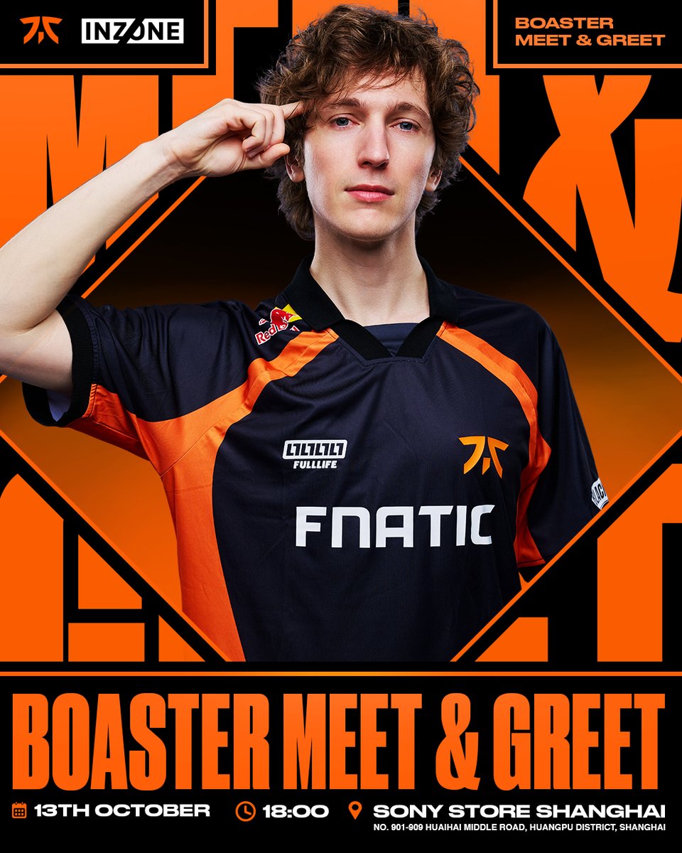 FNATIC's tweet photo. In Shanghai for Champs? Sign up for your chance to attend a meet and greet with Boaster, all thanks to @INZONEbySony!

Sign up here: https://t.co/Dpi0l0K2tA https://t.co/0HfVSzjuxZ