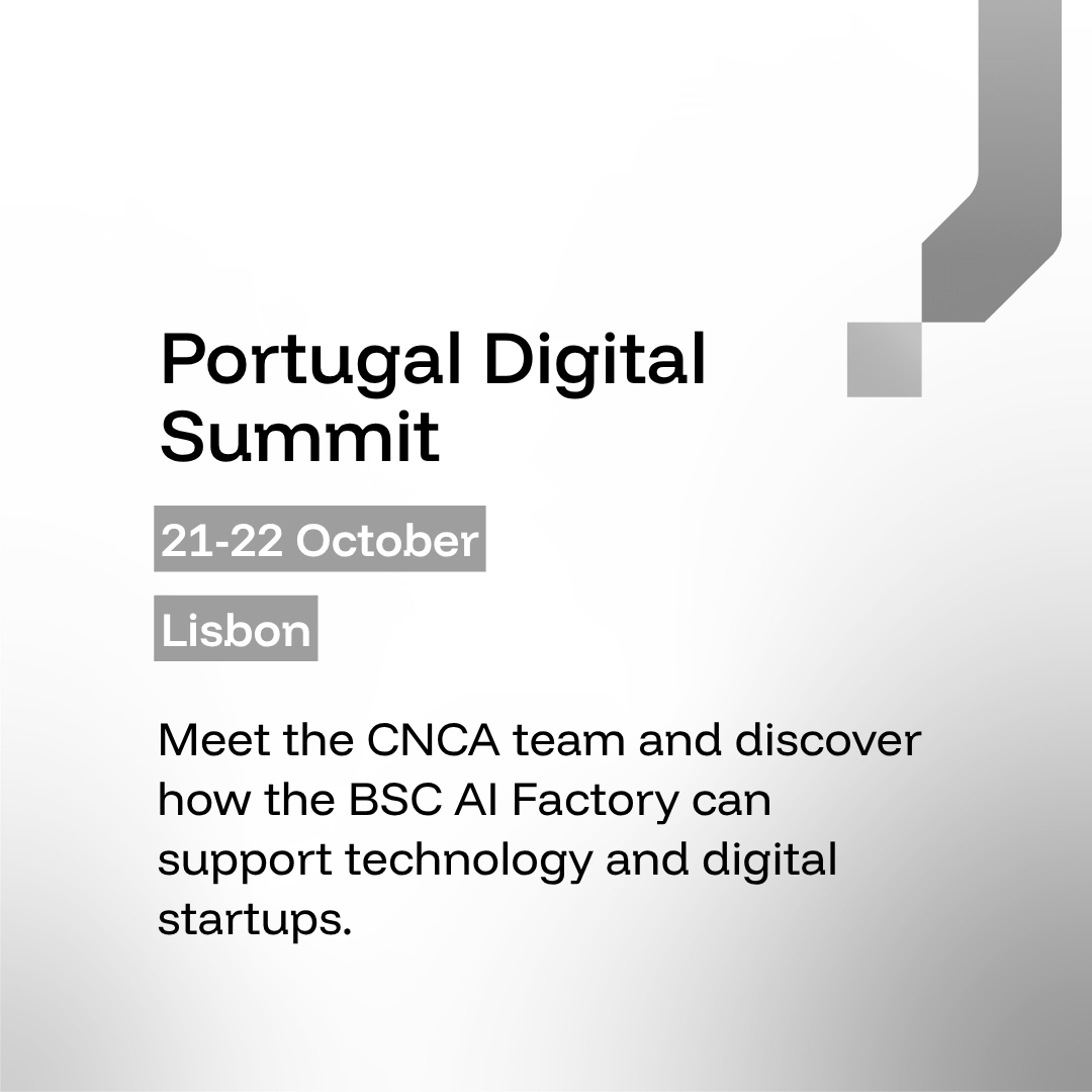 acnca_pt's tweet photo. 🚗 October is taking CNCA to Lisbon.
From the #PortugalDigitalSummit to the #IHTC, we'll be sharing what CNCA and the BSC AI Factory do and connecting with startups, SMEs, and technology communities.
Follow us throughout October for updates.
#AIFactories #AI https://t.co/1qzOXux2ok