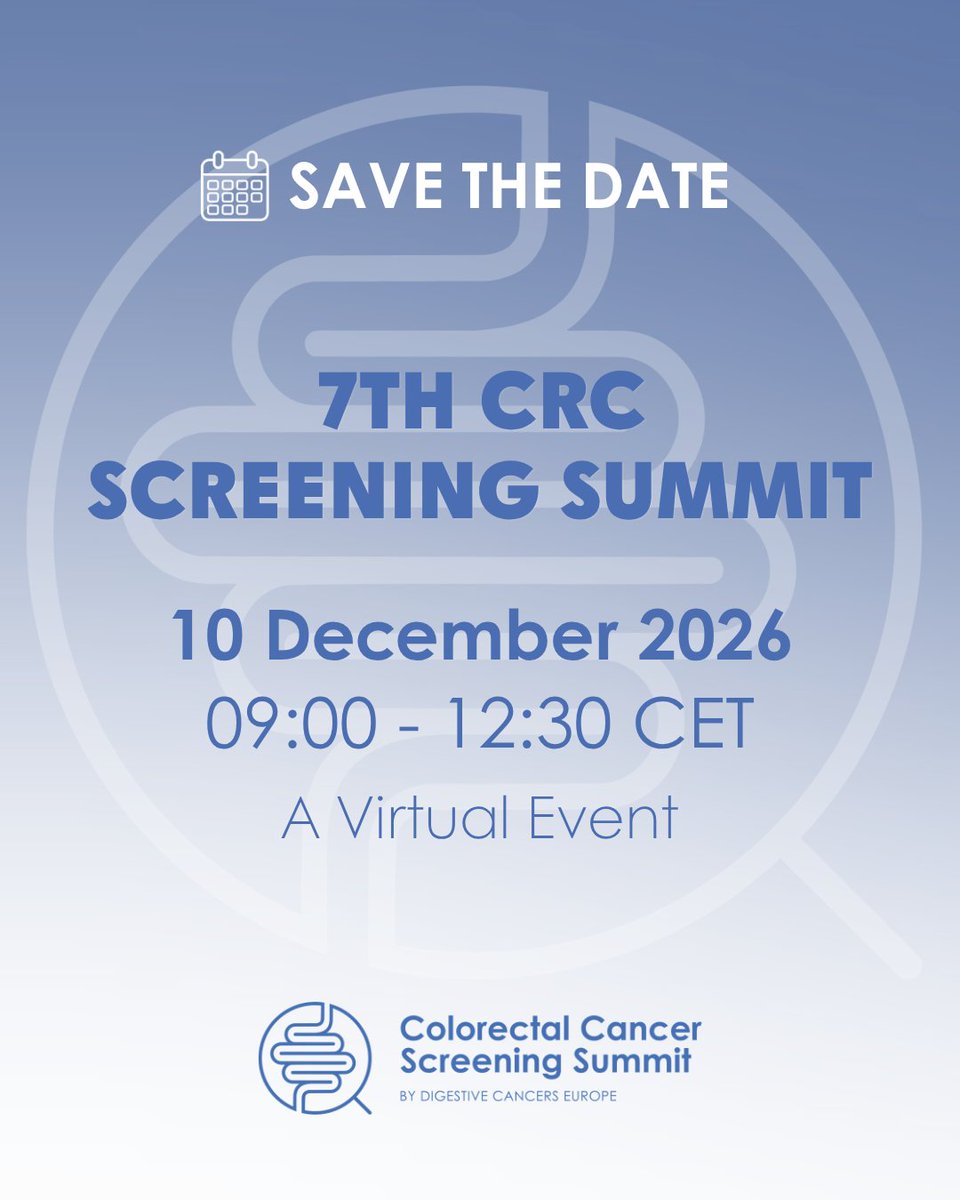dice_europe's tweet photo. During #EUScreeningWeek, we invite you to save the date for the 7th DiCE #CRCSummit2026, taking place online on 🗓️ 10 Dec 26. This event will gather experts, healthcare providers, policymakers, and patient advocates from across 🇪🇺
🔗 https://t.co/Dv54BtpQbr https://t.co/7jRw5A2Wgb